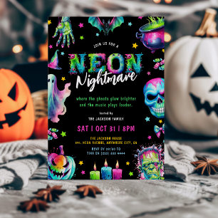 Neon Mardröm Halloweenfest Inbjudningar