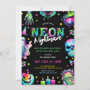 Neon Mardröm Halloweenfest Inbjudningar