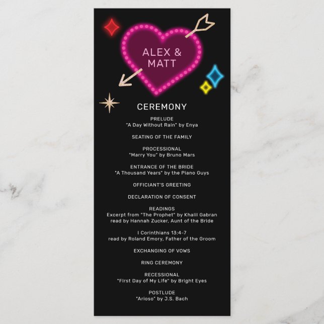 Neon Marquee Sign Las Vegas Bröllop Program (Framsida)