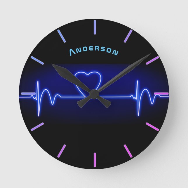 Neon Medical Heart Monitor Beat Personlig Wall Rund Klocka (Framsida)