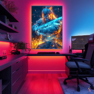 Neon Medieval Warrior - Cyber-Fantasy Knight Poster