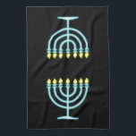 Neon Menorah Kökshandduk<br><div class="desc">Blå menorah i neontecknet stil.</div>