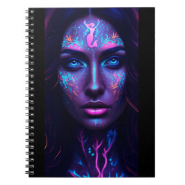 Neon Mermaid Face Art Anteckningsbok