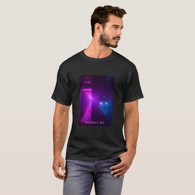 Neon Metro Cyberpunk T-Shirt – Retro Synthwave Vap (Hel framsida)