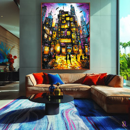 Neon Metropolis – Surreal urbanistisk nattlig land Poster