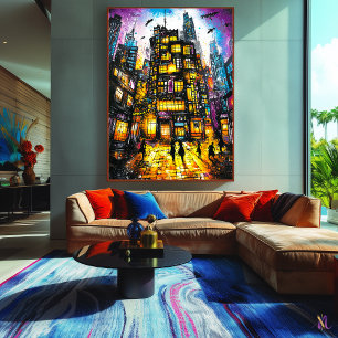 Neon Metropolis – Surreal urbanistisk nattlig land Poster