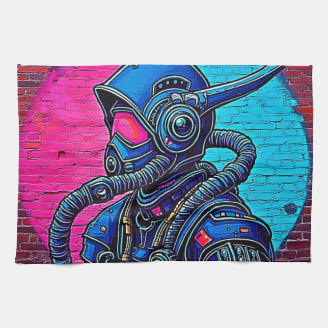 Neon Mfrågade Wall Graffiti Figur Art Kökshandduk (Horisontell)