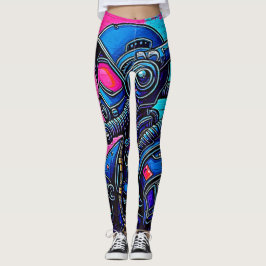 Neon Mfrågade Wall Graffiti Figur Art Leggings