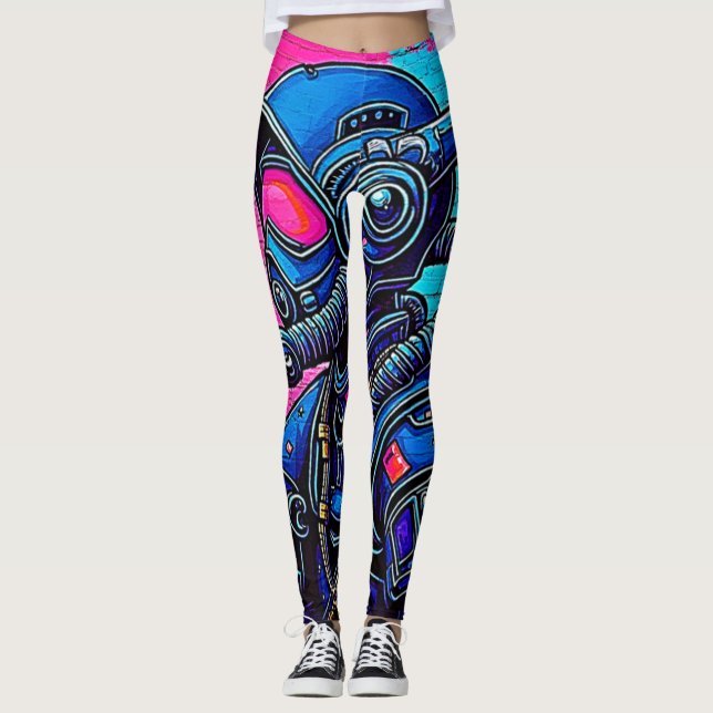 Neon Mfrågade Wall Graffiti Figur Art Leggings (Framsida)