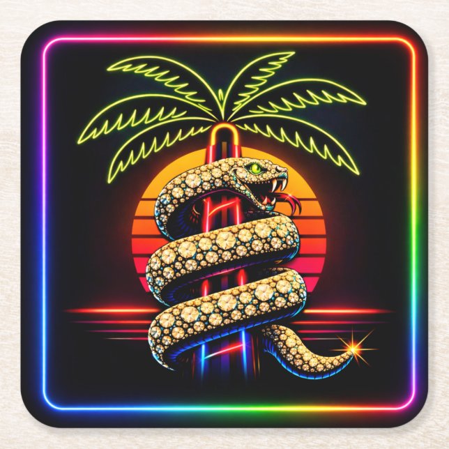 Neon Miami Nätter Diamantlyx Lyx  Underlägg Papper Kvadrat (Framsidan)