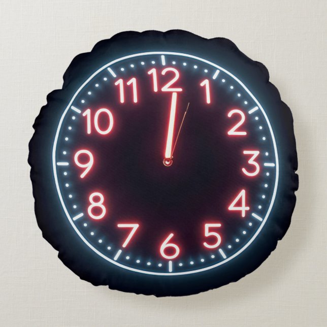 Neon Midnight Clock Rund Kudde (Framsidan)