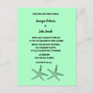 Neon Mint 2020 Starfish Mönster Elegant bröllop Inbjudan Vykort
