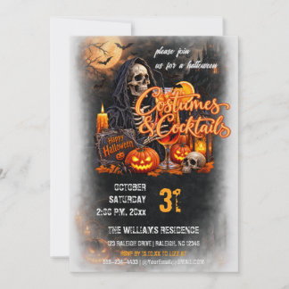 Neon Moderna Kostymer & Cocktail Halloweenfest Inbjudningar