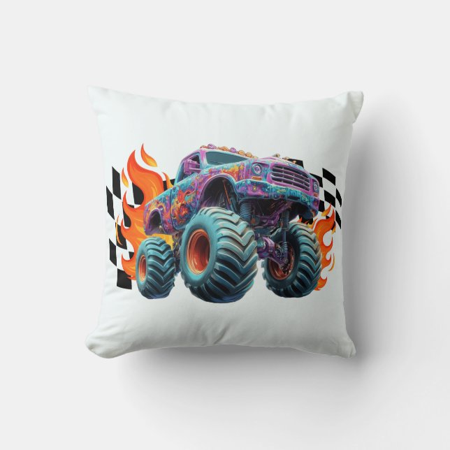 Neon Monster Lastbil Blaze Kudde (Framsida)