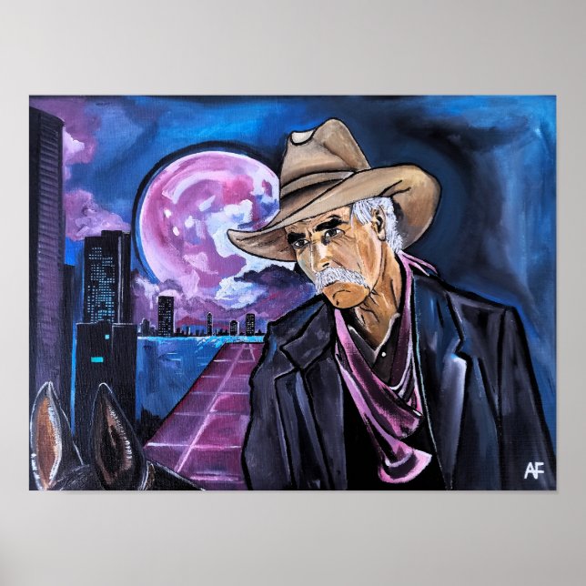 Neon Moon-målning av Alfred Fox Poster (Framsidan)