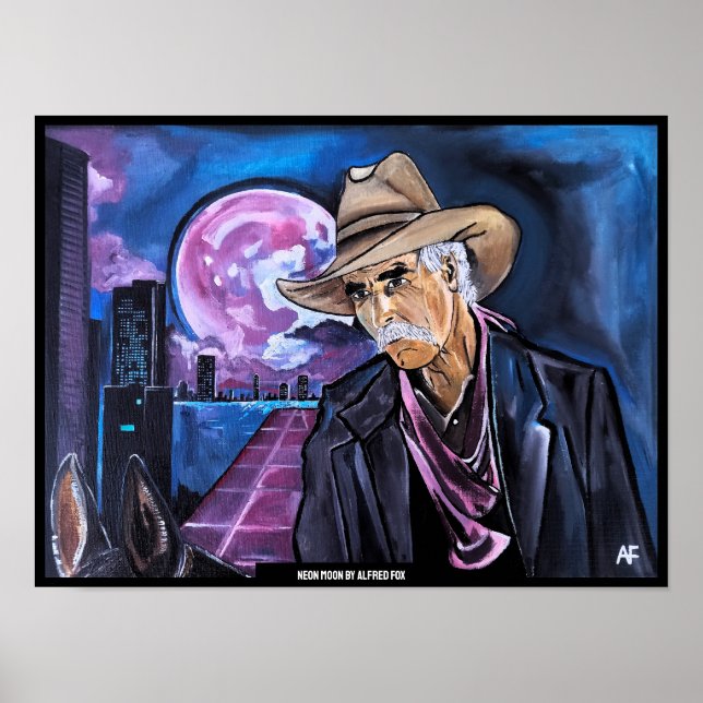 Neon Moon Painting by Alfred Fox Poster (Framsidan)