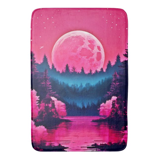Neon Moonlit Fantasy Forest Sjö Badrumsmatta (Framsidan (Vertikal))