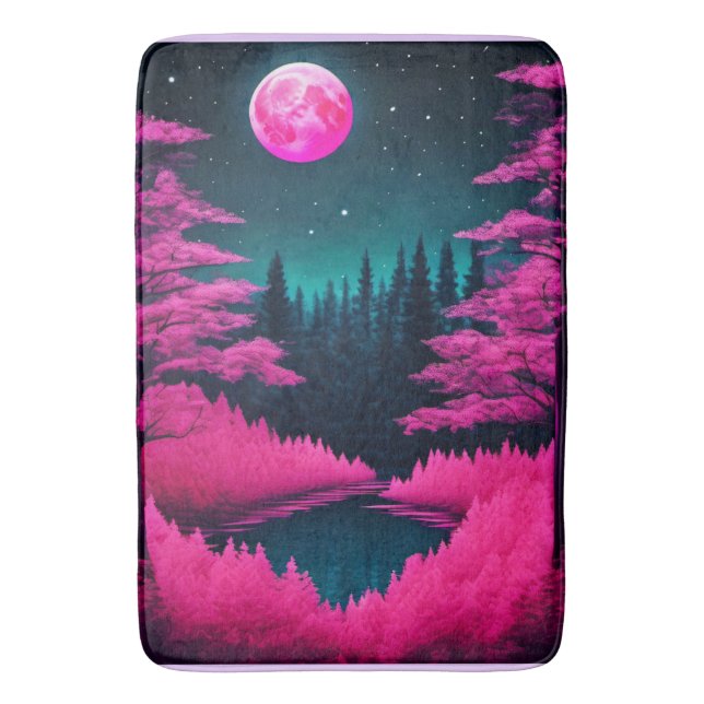 Neon Moonlit Forest Fantasy Art Badrumsmatta (Framsidan (Vertikal))