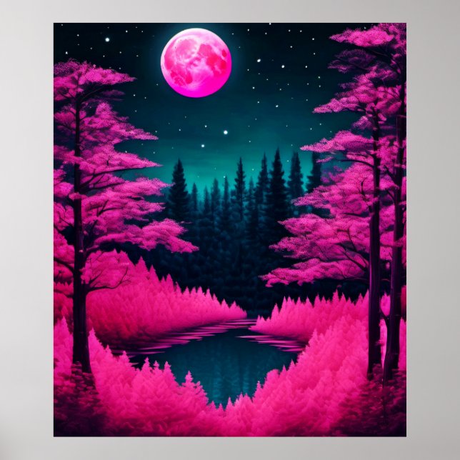Neon Moonlit Forest Fantasy Art Poster (Framsidan)