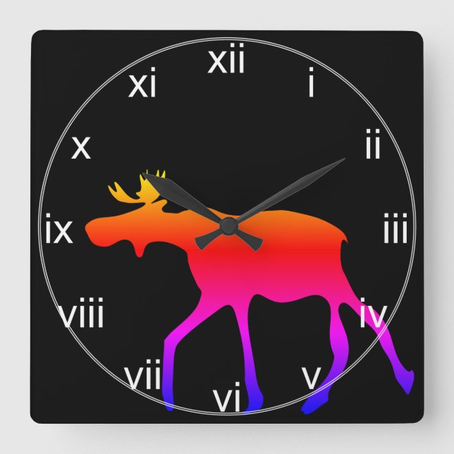 Neon Moose Wall Clock Fyrkantig Klocka (Framsida)