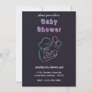 Neon Mor och Baby med ballonger - babyskabruk Inbjudningar