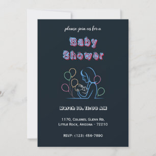Neon Mor och Baby med ballonger - babyskabruk Inbjudningar