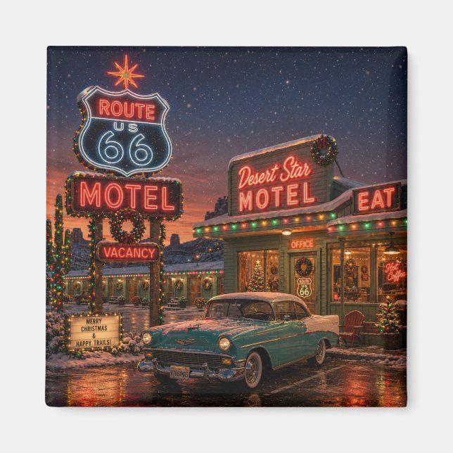 Neon Motel Route 66 Julnätter Kylskåp Magnet (Framsidan)