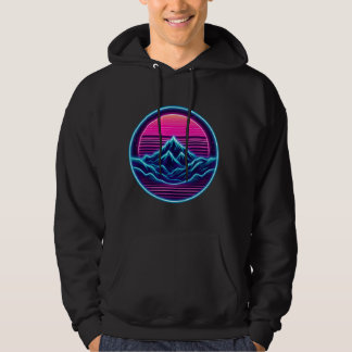 Neon Mountain Circle - Retro Äventyr Shirt Hoodie