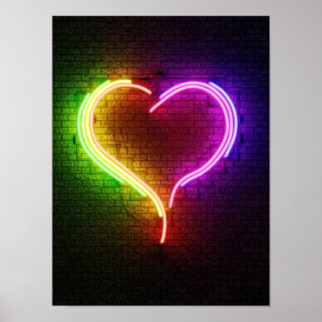 Neon Multi-Färg Heart Poster (Framsidan)
