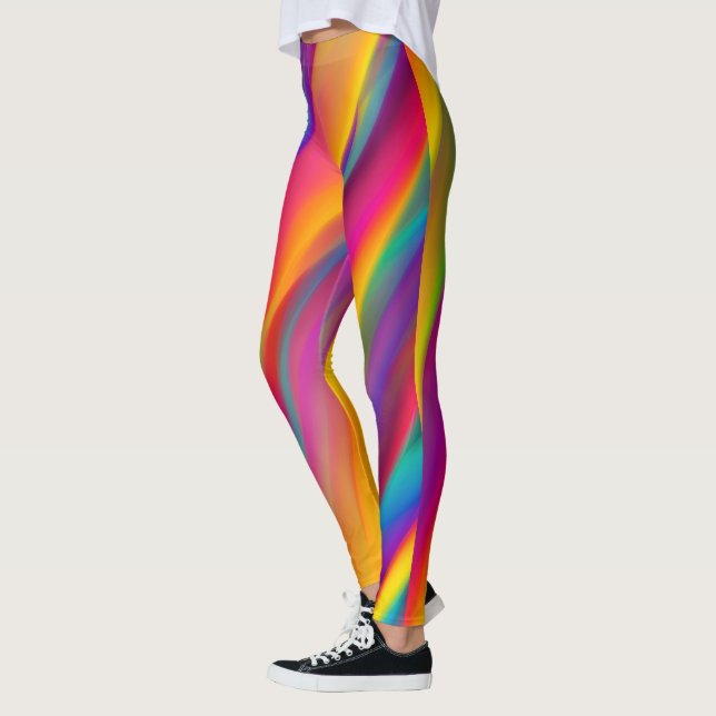 Neon Multi Färg Rainbow Rand Leggings (Vänster)