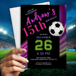 Neon Multicolor Modern Fancy Soccer Birthday Inbjudningar