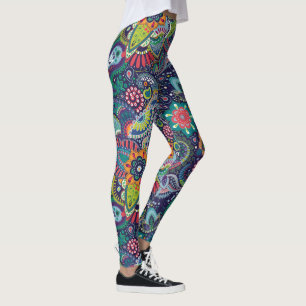 Neon Multifärgad blommigt Paisley mönster Leggings