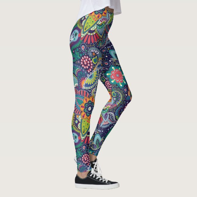 Neon Multifärgad blommigt Paisley mönster Leggings (Höger)