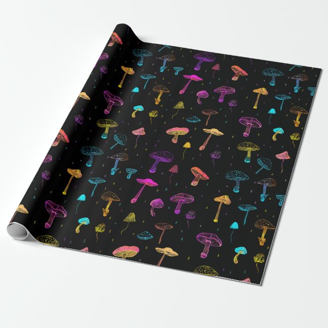 Neon Mushroom Wrapping Papper Presentpapper (Utrullad)