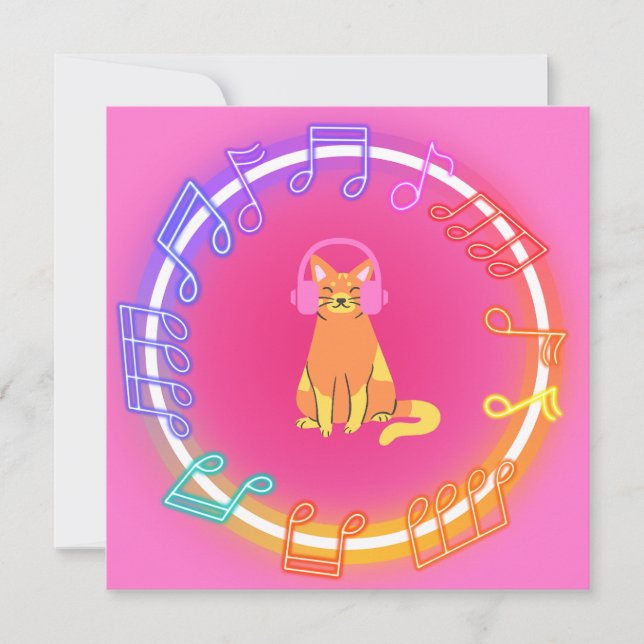 Neon Music Cat-inbjudan Inbjudningar (Framsida)