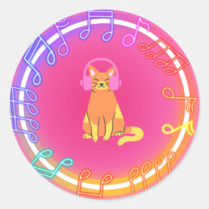 Neon Music Cat Sticker Runt Klistermärke
