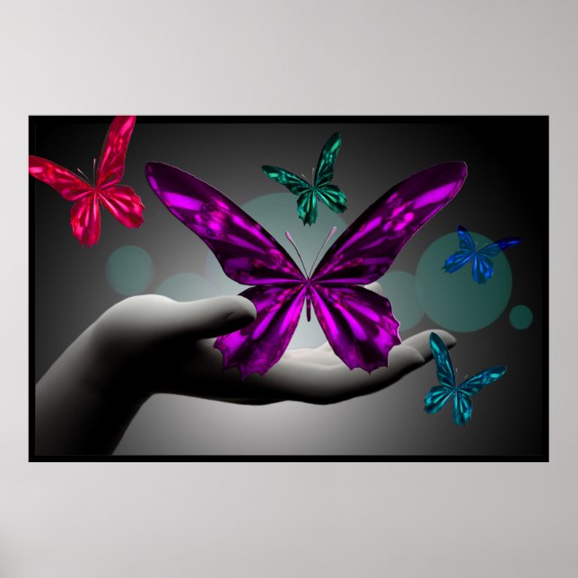 Neon Mystic Butterflies Digital Art Poster (Framsidan)