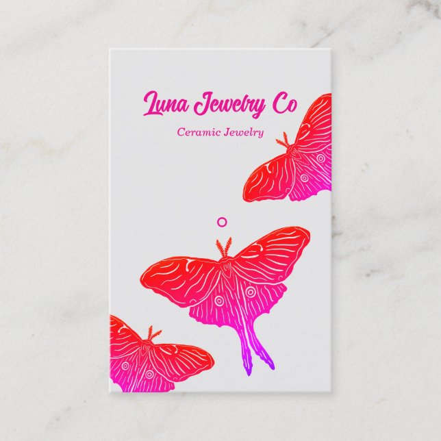 Neon Mystical Luna Moth Jewelry Pin Business Card  Visitkort (Framsida)
