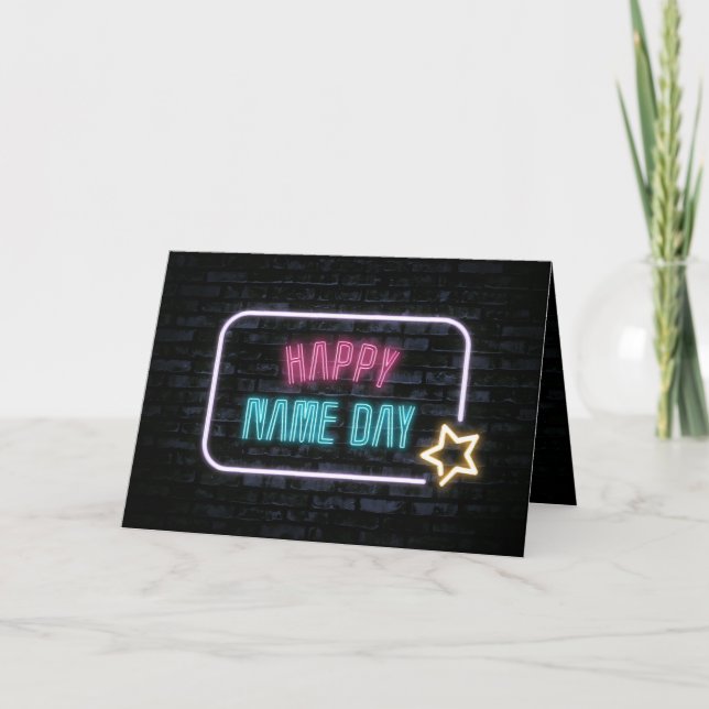Neon Namn Dag Marquee on Brick Kort (Framsida)