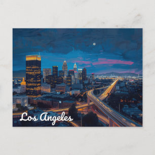 Neon nätter i Los Angeles siluett Vykort