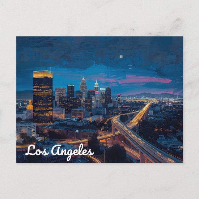 Neon nätter i Los Angeles siluett Vykort (Framsida)