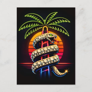 Neon Nätter Miami Svart Orm Illustration Vykort