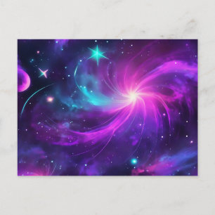 Neon Nebula Galaxy med stjärnor Vykort