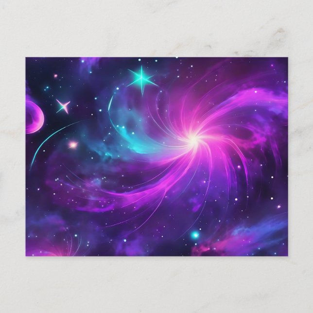 Neon Nebula Galaxy med stjärnor Vykort (Framsida)