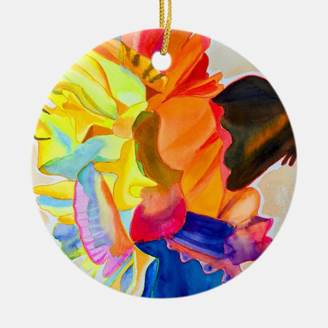 Neon Nejlikavattenfärg blomma Julgransprydnad Keramik (Framsidan)