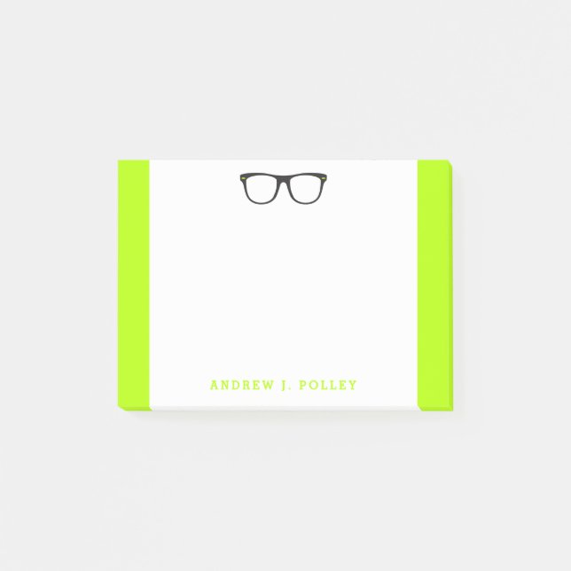 Neon Nerdy Black Glasses Anpassningsbar Post-it Block (Framsida)