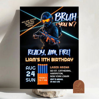 Neon Nerf Battle Dart Gun Game Birthday Boy Inbjudningar