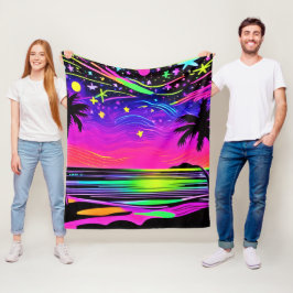 Neon Night Beachscape Fleecefilt