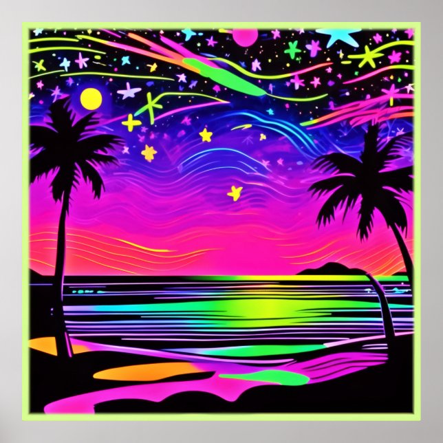 Neon Night Beachscape Poster (Framsidan)