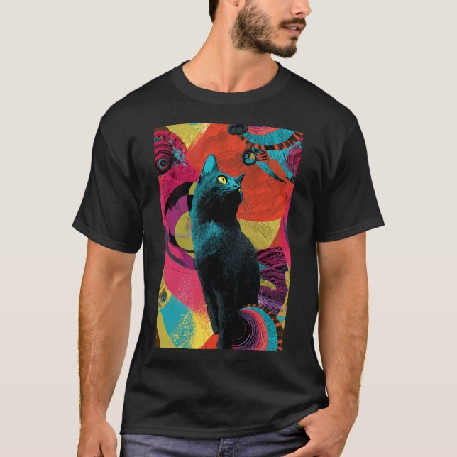 Neon Night Cat – Psychedelic T Shirt (Framsida)